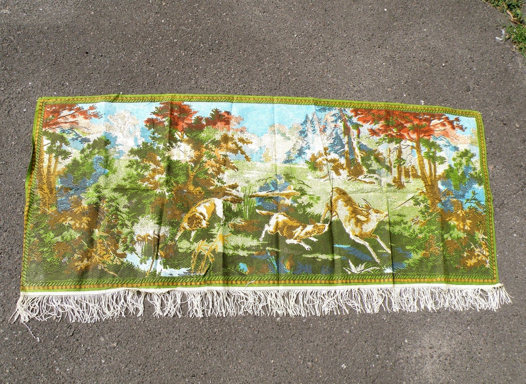 Vintage Wall Carpet on Woodland Hunting Theme, Soviet Cotton Wall ...