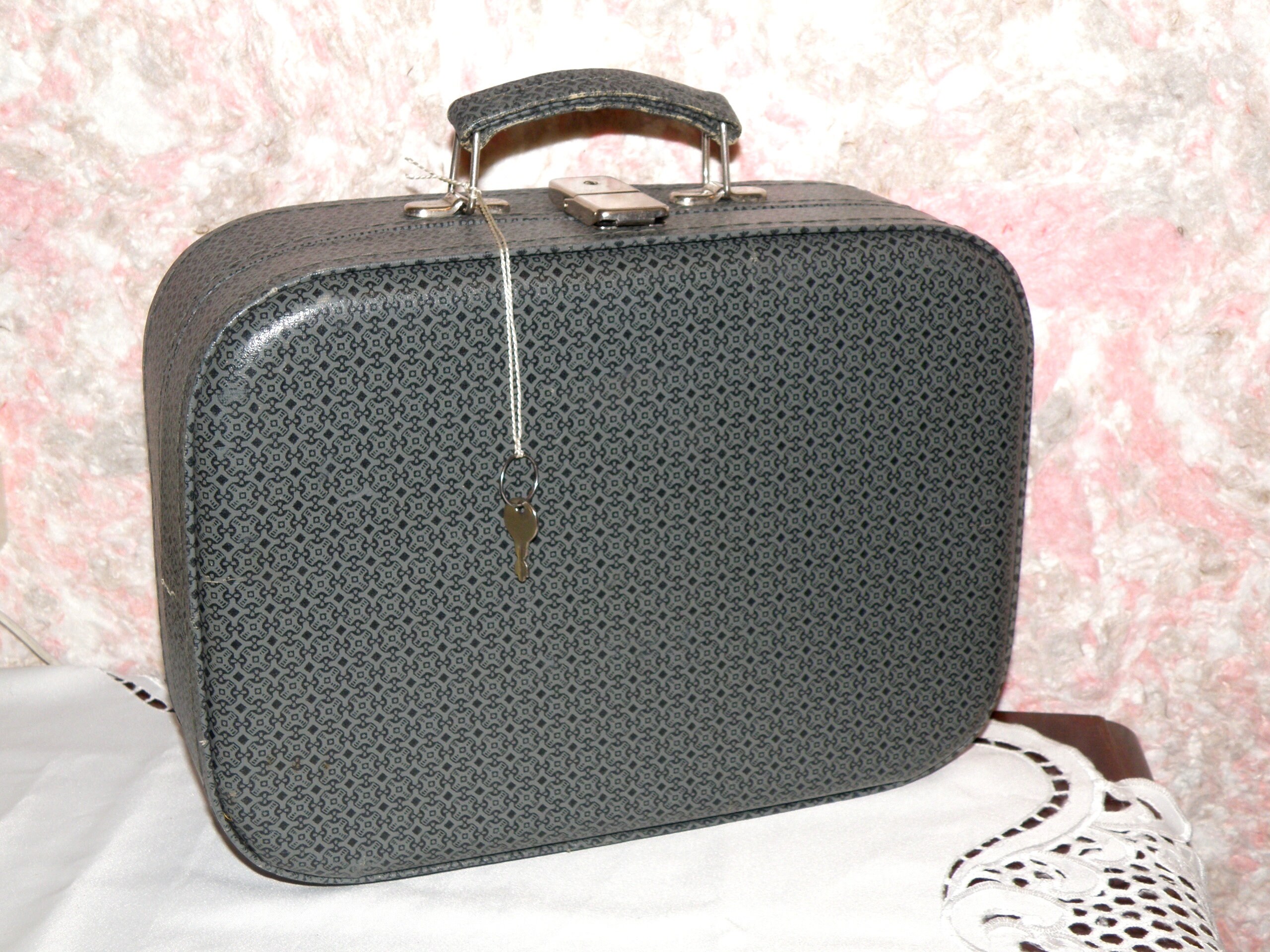 Vintage suitcase small with key Retro grey kids suitcase Etsy