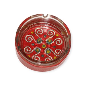 Vintage red ahstray, retro glass ashtray or trinket dish, shabby key ring dish