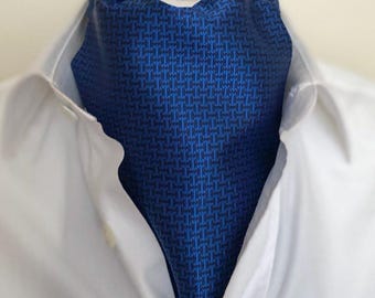 Ascot koningsblauwe zwarte jacquard, trouwstropdas voor heren, elegante herendas