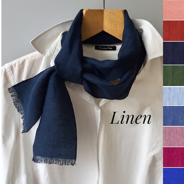 Men's  Skinny Linen scarf Thin 10cm 4" Natural Neck Scarf