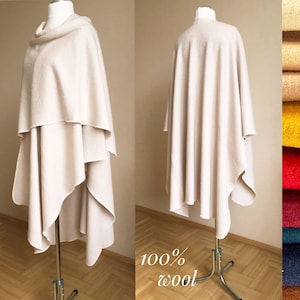 100% Wool Wrap Shawl Plus size Wool Ruana Cape Handmade