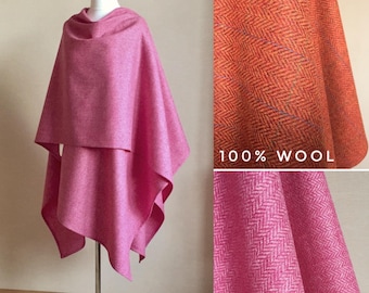 Wool Herringbone Shawl Wool Ruana Coat Wrap