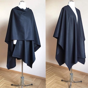 Wollen omslagdoek zwart marineblauw wol Ruana