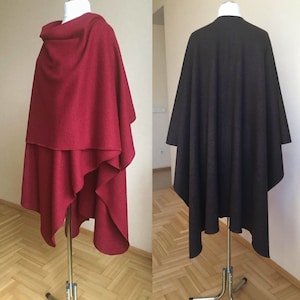 WOL Ruana Wrap Plus size Sjaal Cape Zwart Wol Ruana
