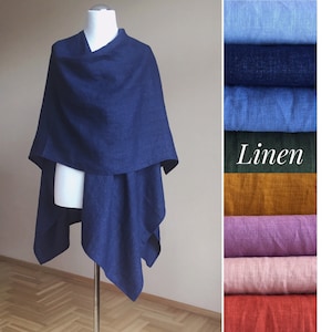 S to 5XL Linen Ruana Plus size Linen Shawl Cape Coat Linen Men&#39;s Linen Poncho Shawl Wrap