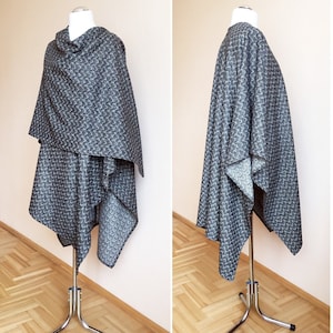 Wool Ruana Wrap Plus size Black Grey Soft Wool Cape Shawl
