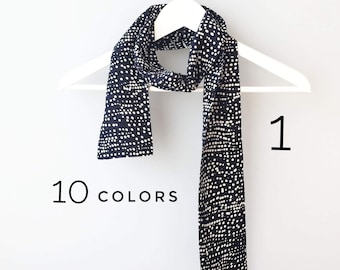 Skinny Scarf Lightweight Black White Neck Scarf, 10x136 cm, 4x54"