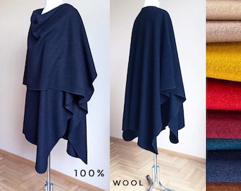 Wool Black Ruana Shawl Wrap