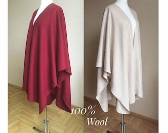 Wool Ruana Shawl Wrap S M L / Plus size