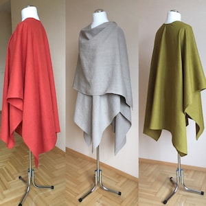 Linen Ruana S to 5XL Linen Shawl Plus size Natural Poncho Cape