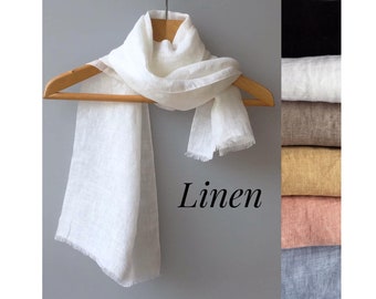 Linen scarf Soft Lightweight linen scarf Small natural scarf Black White Pink Blue Cream Natural