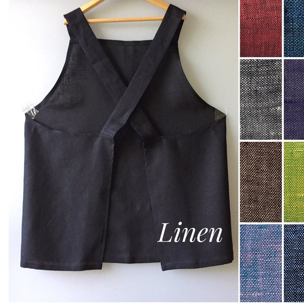 Cross back apron XS to 5XL Japanese linen apron Gardening apron No Ties LINEN apron Plus size Pinafore apron