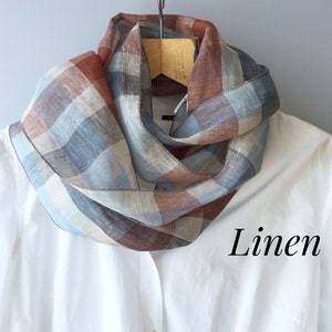 Linen scarf Plaid linen neck scarf Small Skinny linen scarf