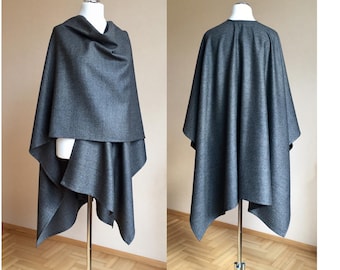 Wollen ruana-sjaal grijze wollen wikkelmantel S-M XL-2XL 3XL-5XL maten