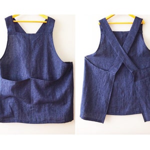 LINEN apron XS to 5XL  Japanese apron Cross back Pinafore No ties linen apron Plus size