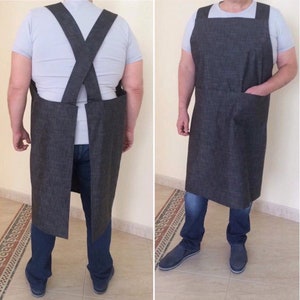 3XL to 5XL Denim Men&#39;s Apron Jeans Apron No Ties Apron PLUS size Men Pinafore Apron Cross back apron Extra long apron for Men Japanese apron