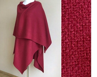 Soft Wool Ruana Shawl Dark Raspberry Wool Wrap