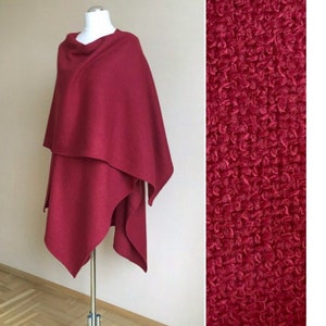 Soft Wool Ruana Shawl Dark Raspberry Wool Wrap