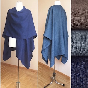Plus Size Linen Ruana Shawl Natural Linen Cape Wrap, sizes S-5XL