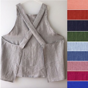 Linen apron XS to 5XL Japanese Plus size apron Pinafore Apron Cross back linen apron Extra large apron No ties linen apron