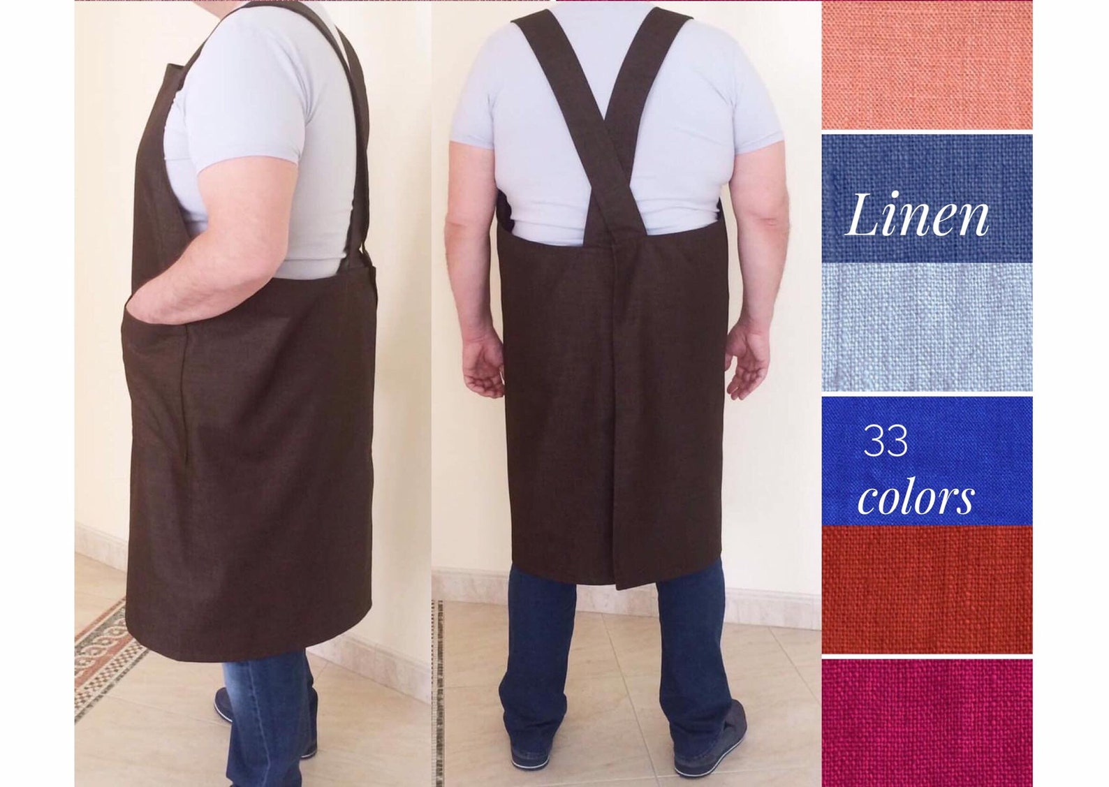Japanese Art Apron Linen Apron Plus Size Cross Back Apron Etsy