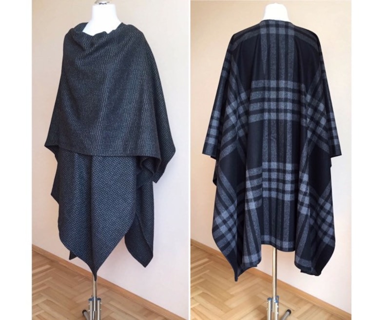 Wool Ruana Cape Oversized Men's Black Wool Shawl - Etsy