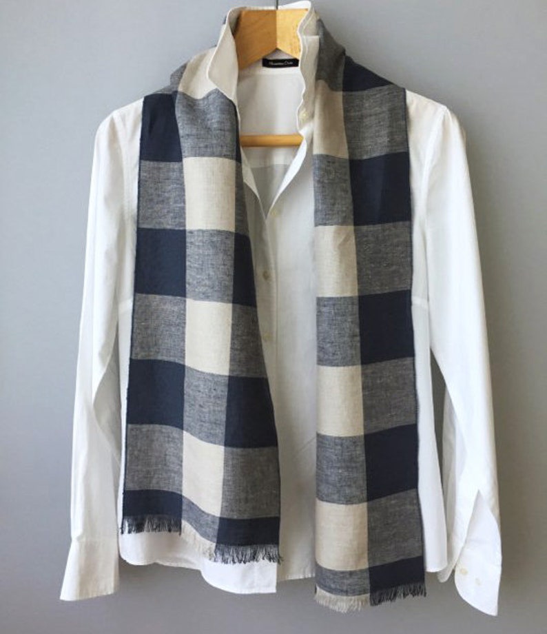 Linen Scarf Plaid Linen Neck Scarf Small Skinny Linen Scarf Etsy