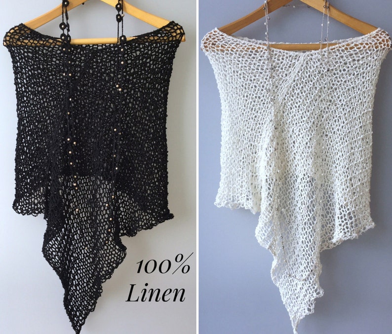 Boho Linen poncho Cream Natural Lightweight summer poncho Knit shawl ORGANIC Linen Dress cover up Boho chic poncho Loose poncho Eco