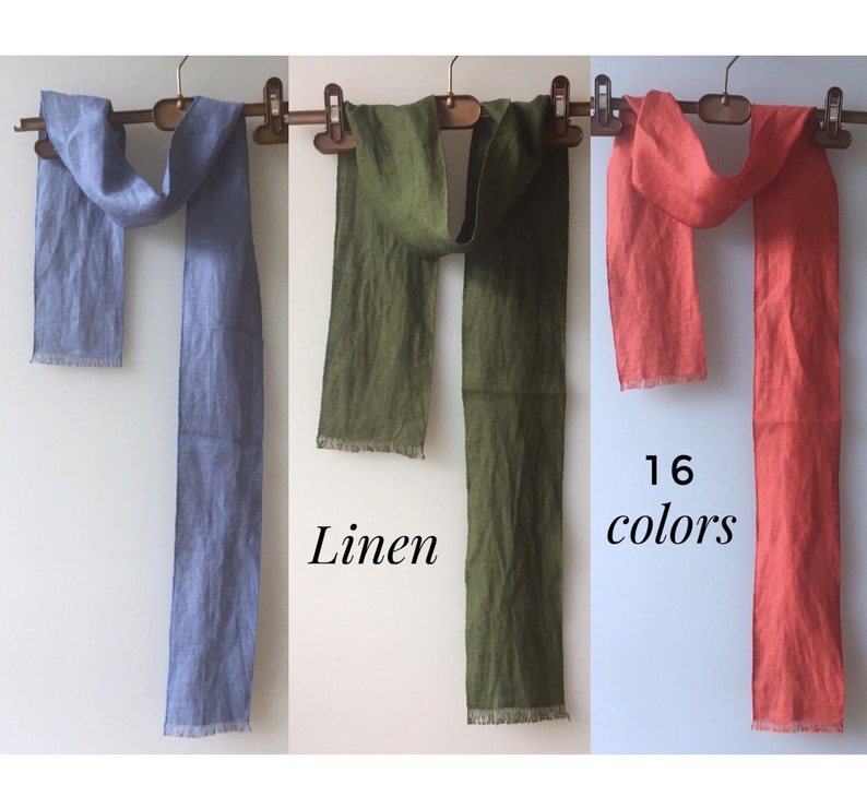 Men's Linen scarf Thin Natural Linen Neck Scarf image 10