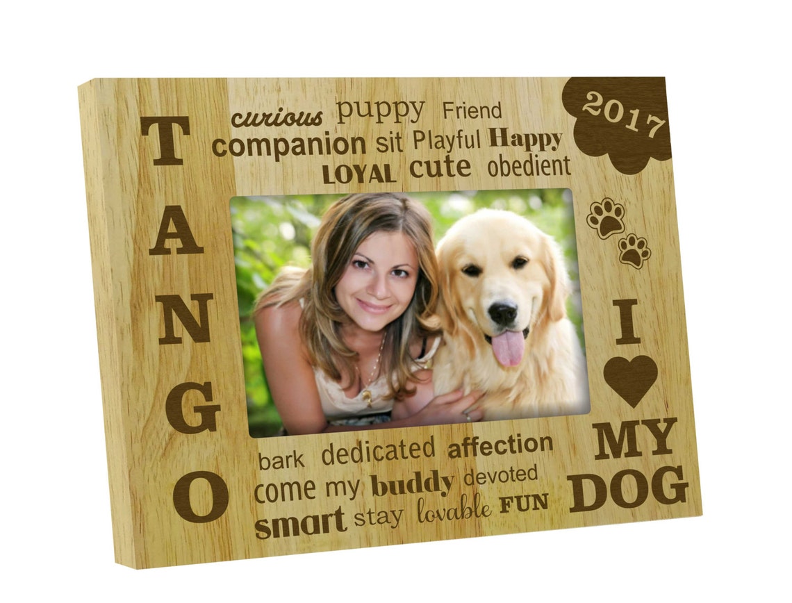 Wood Engraved Picture Frame Rustic Frames Personalized Dog Etsy