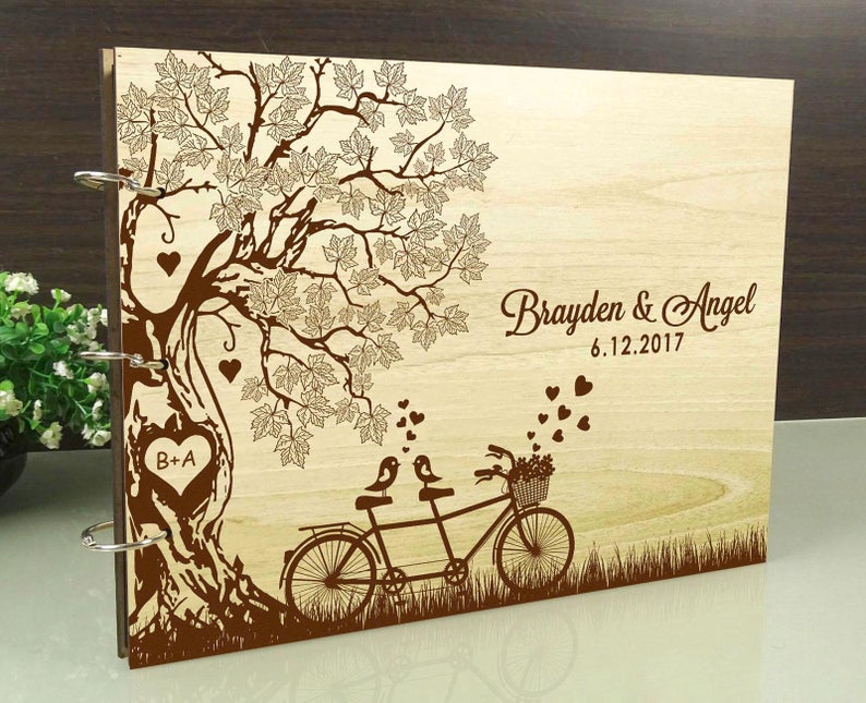Wood Engraved Guest Book Rustic Wedding Guestbook Custom Etsy