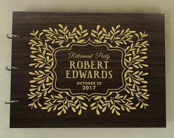 Wooden Retirement Guest Book, Custom Scrapbook, Rustic Guestbook, Personalized Wooden Engraved Sign in Book, Retirement Party Gift PGB80