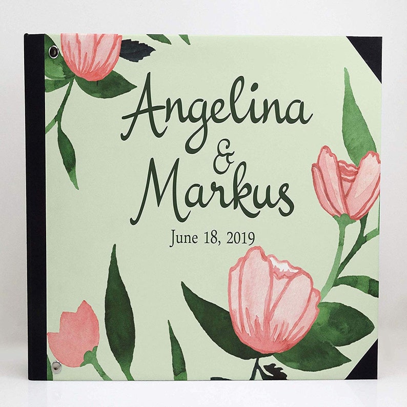 Green Floral /& Leaves guest book Anniversary Party Guest Book PDSPGB-41A Bride and Groom wedding guestbook Hardbound Cover Printed