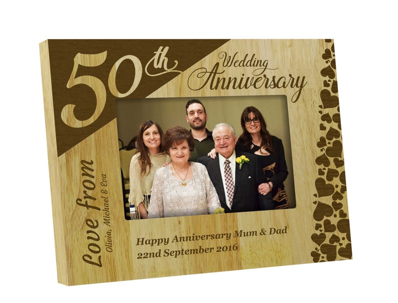 Personalized Anniversary Frames Wood Engraved Picture Frame Rustic 50th Gift 4x6 5x7 Pwf47