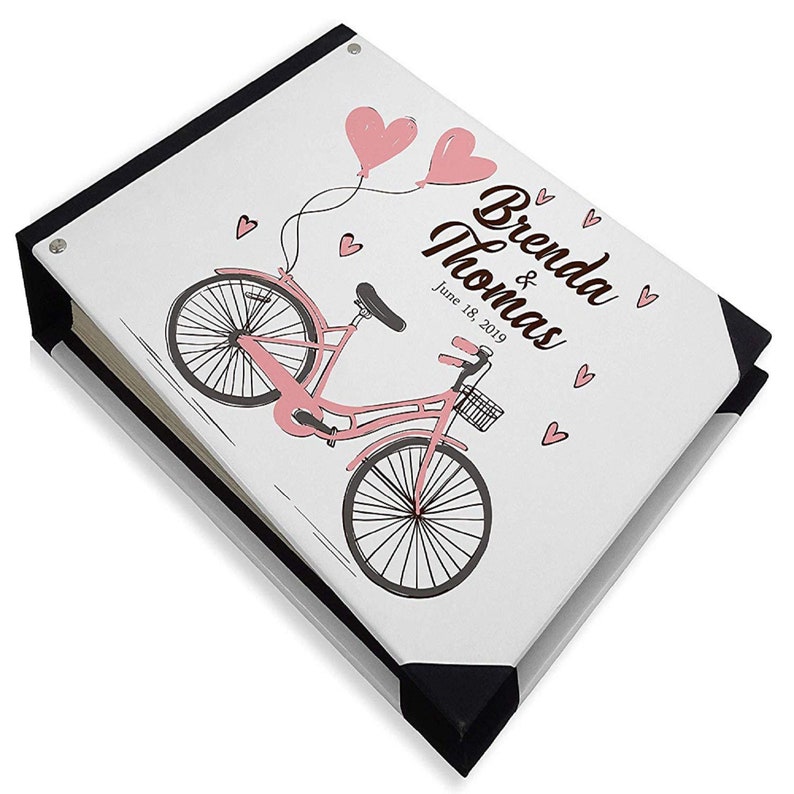 Guest Sign In book PDSPGB-1A Personalized Wedding Guestbook Wedding Guest Book Gift idea Bicycle /& Heart Print White Wedding Guestbook