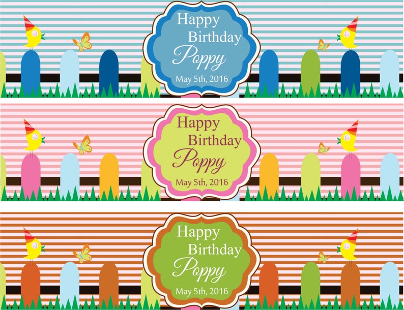 Waterproof Water Bottle Labels Personalized Labels Custom Water Bottle Labels Kids Birthday Party Labels Self Adhesive Labels WBL116P