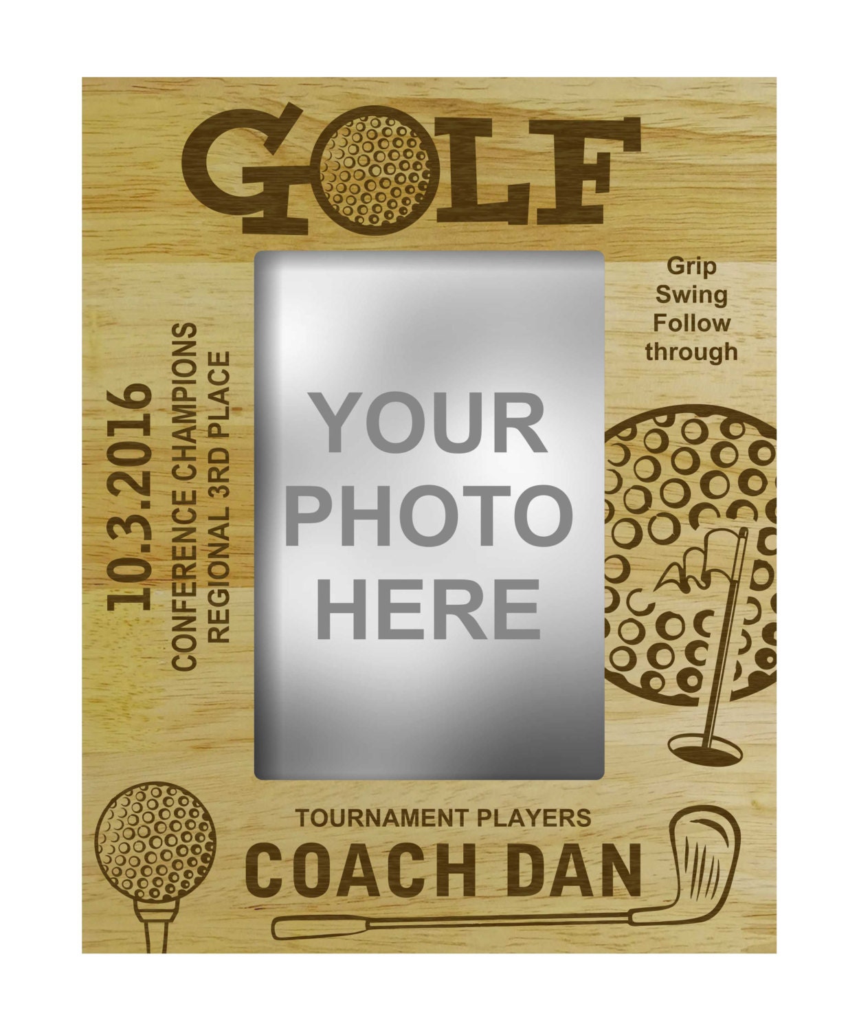 Personalized Golf Picture Frame Wooden Custom Frame Rustic Etsy