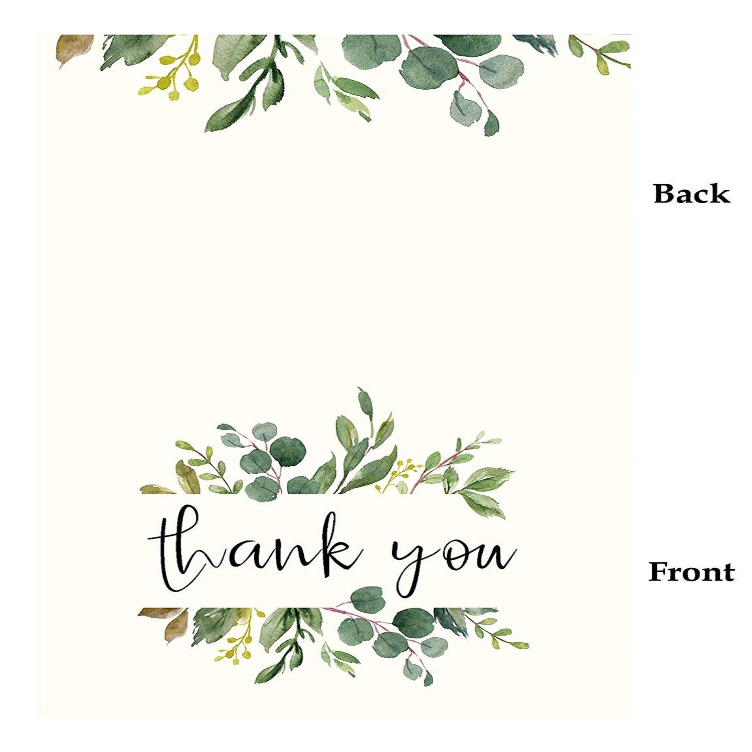 Green Leaves Thank You Cards Decorative Wedding Greeting Etsy