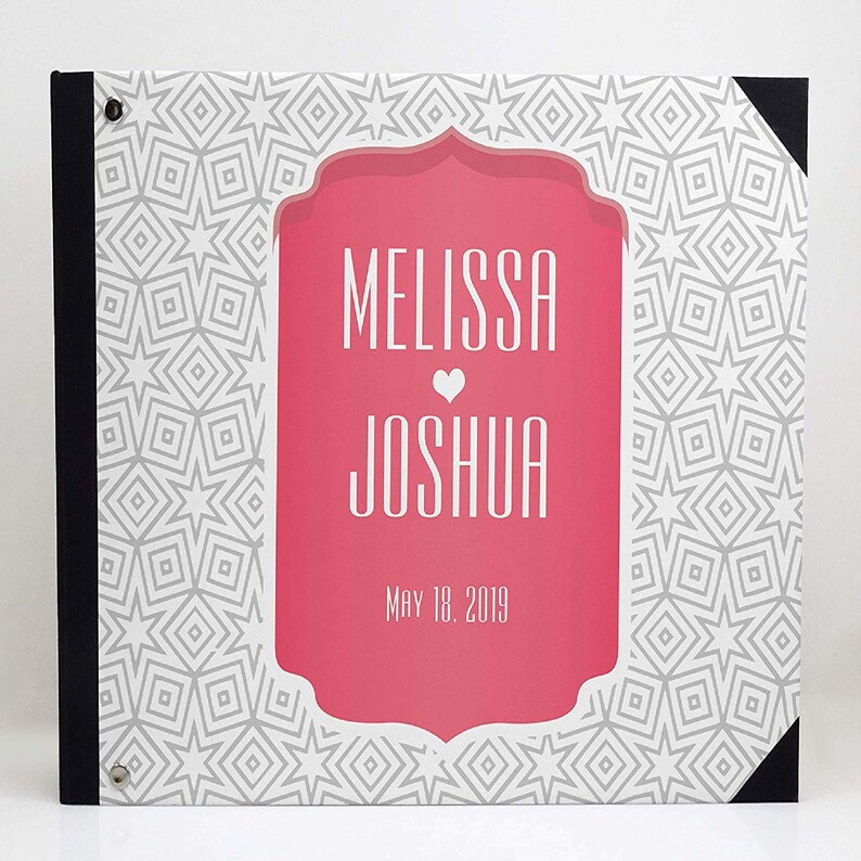 Bride /& Groom Guest Book Gift Idea Geometric Shapes Wedding Guestbook PDSPGB-79A White Personalized Guestbook Wedding Guest Book
