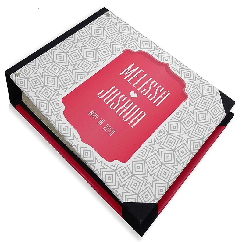 Bride /& Groom Guest Book Gift Idea Geometric Shapes Wedding Guestbook PDSPGB-79A White Personalized Guestbook Wedding Guest Book