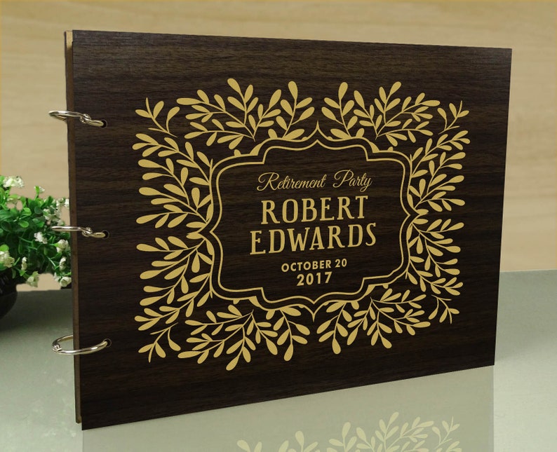 Wooden Retirement Guest Book Custom Scrapbook Rustic Etsy