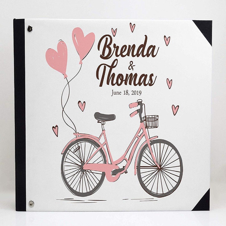 Guest Sign In book PDSPGB-1A Personalized Wedding Guestbook Wedding Guest Book Gift idea Bicycle /& Heart Print White Wedding Guestbook