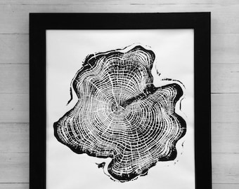 Alaskan tree ring print, Tongass Forest, Cypress Tree, Tree Ring Art Print, Alaskan Tree, Alaskan Art, Woodblock print, Ketchikan art