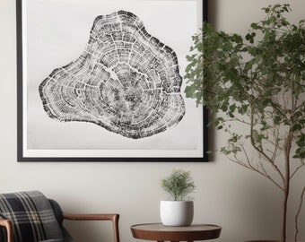 Grand Canyon Tree ring print, 36x36 Ponderosa Pine, Tree rings wall art print, tree ring art, 1st anniversary gift