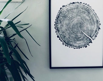 Arte mural imprimible con diseño de anillos de roble de Minnesota, lámina neutra de naturaleza para descargar, decoración minimalista de vetas de madera de gran tamaño, arte rústico de bosque, descarga