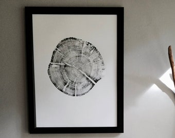 Grand Tetons Pine Tree, Tree ring print hand pressed on 18x24 inch paper