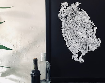 Driftwood Tree Ring Art Print: Oregon Coast Woodcut (18x24)