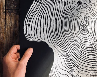 Mulberry Tree Ring Art Print: Handmade Woodcut, 18x24