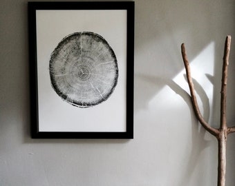 Big Cottonwood Canyon art, Tree Ring Print, Woodcut, Utah Art, Botanical Print, arborist art gift, Dendrology, Hand pressed